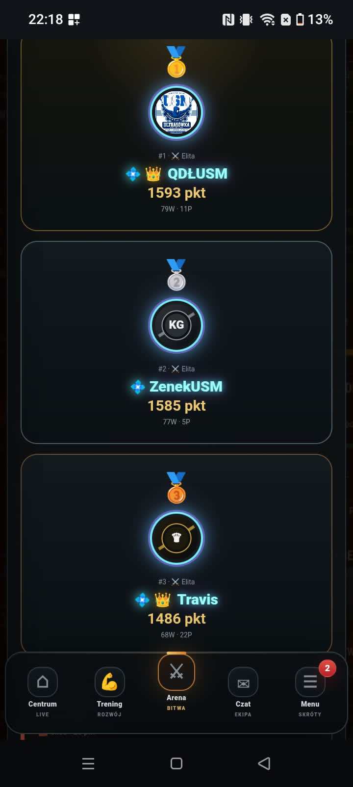 Prawdziwy ekran Areny PvP KibicGame.pl